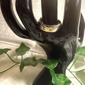 NWT Two-Tone/Criss-Cross Stainless Steel Ring, Size 9.5